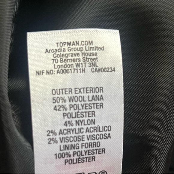 Men’s Topman dark blue wool coat size large unisex women women’s - Picture 14 of 15